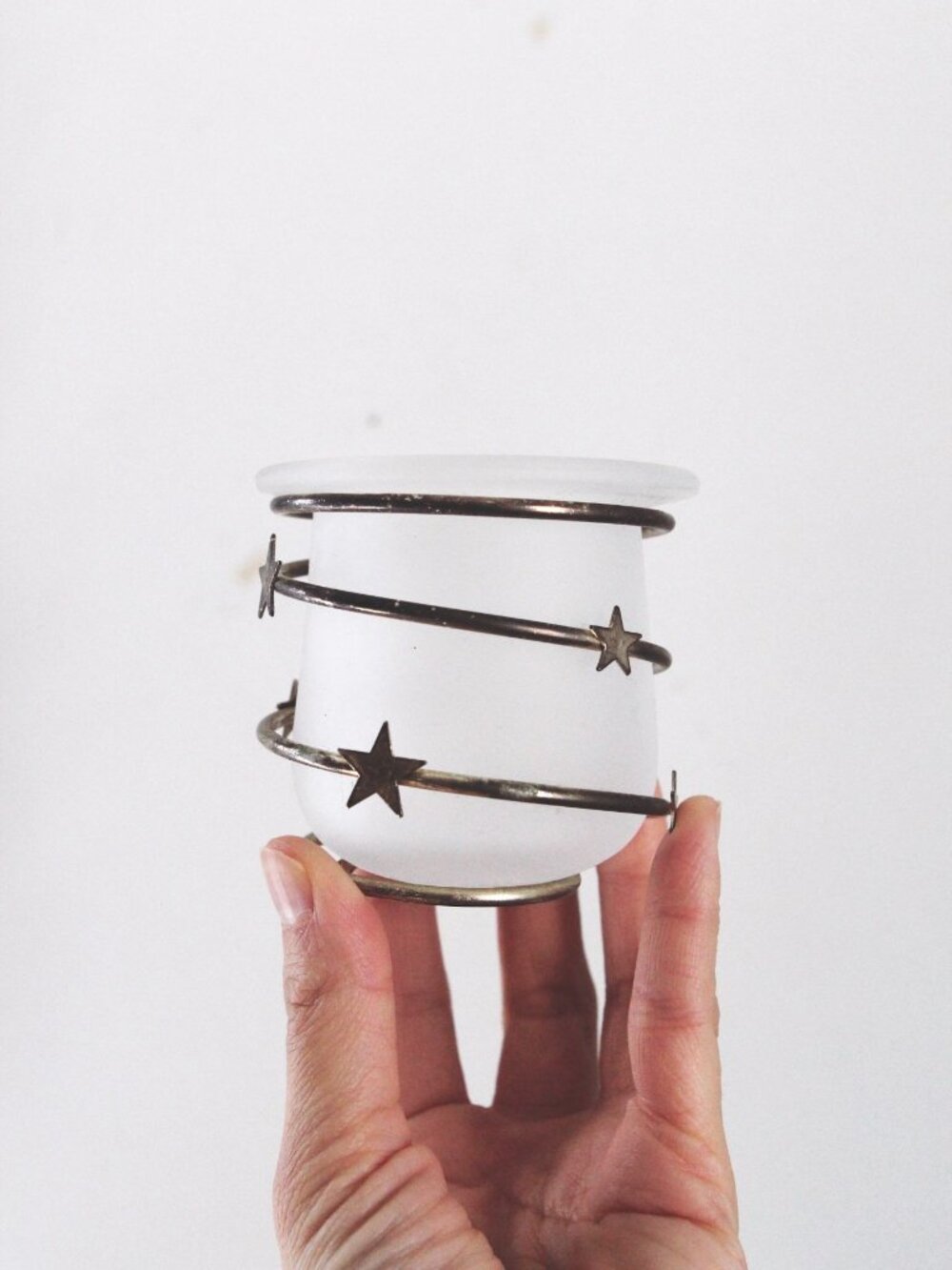 Set Of 5 Vintage Frosted Glass Tea Light Votive Candle Holders Celestial Star Si